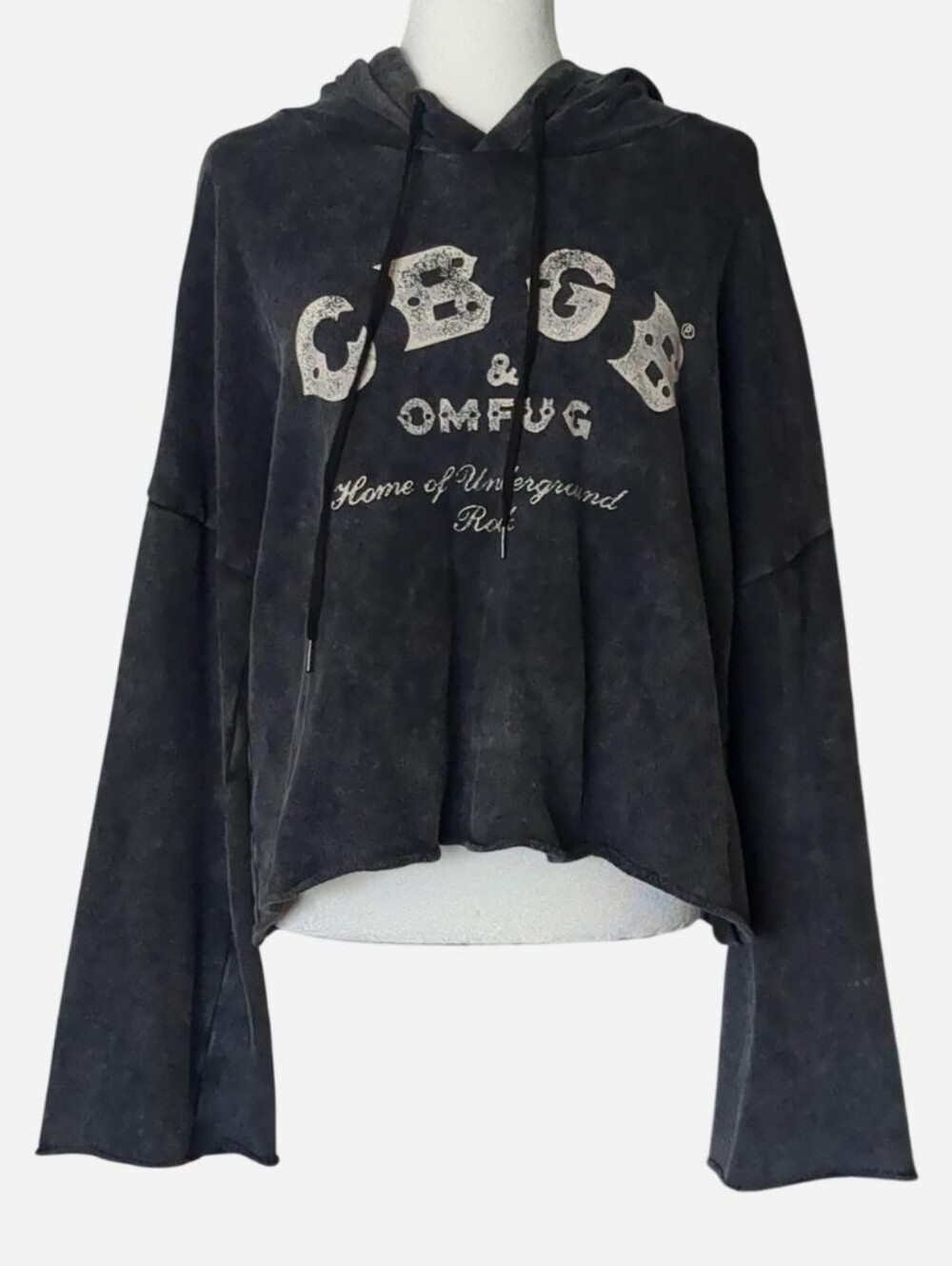 Lucky Brand CBGB Cropped Hoodie Mineral Wash Black L